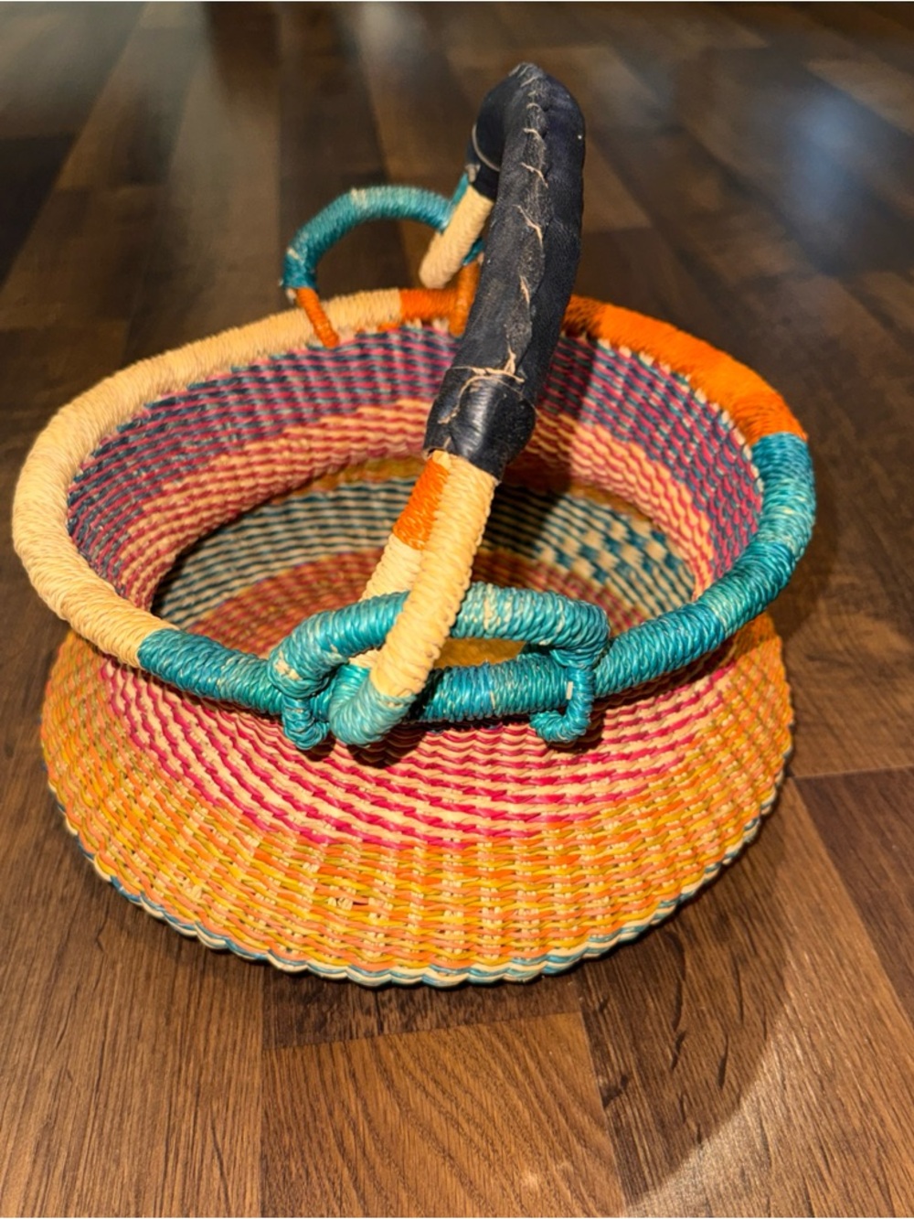 Handwoven Colorful Bolga Farmers Market Basket - Picture 5 of 12